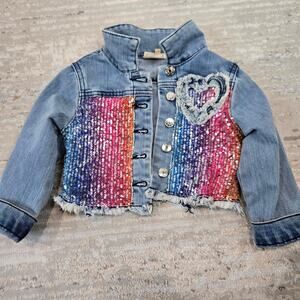 Baby Sara by Sara Sara Sequin Denim Jean Jacket Embellished‎ Rainbow Girls 2T